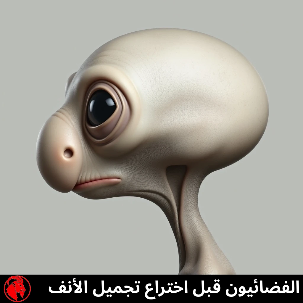 صورة جانبية لكائن فضائي رمادي بأنف ضخم مستدير منتفخ يشبه أنف العفريت. التعليق: الكائنات الفضائية قبل أن تخترع جراحة تجميل الأنف.
