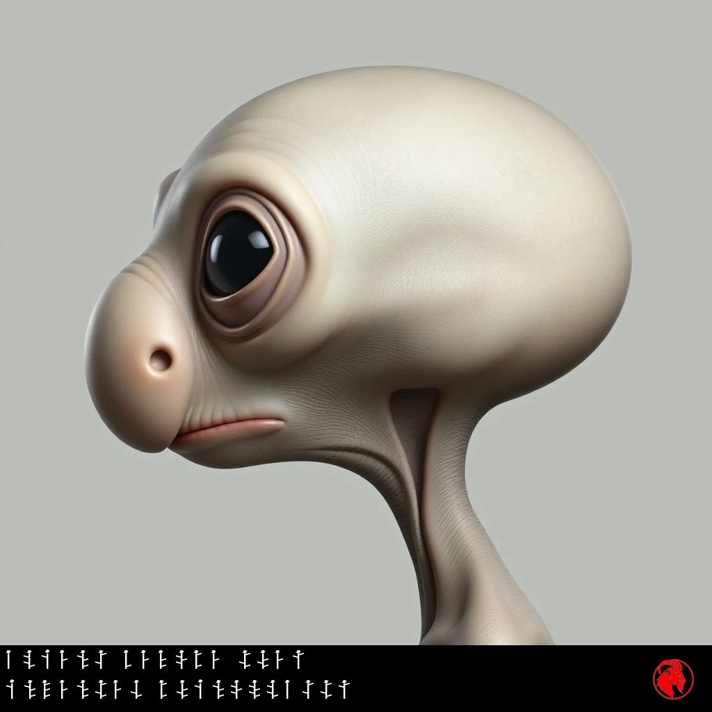 Side profile of a grey alien with a huge rounded bulbous troll-like nose. Caption: Aliens before they invented rhinoplasty