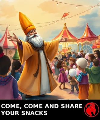 COME, COME AND SHARE YOUR SNACKS