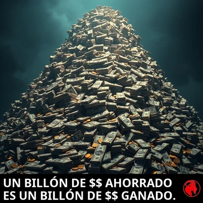 Una montaña colosal de dinero que se alza hacia un cielo tormentoso