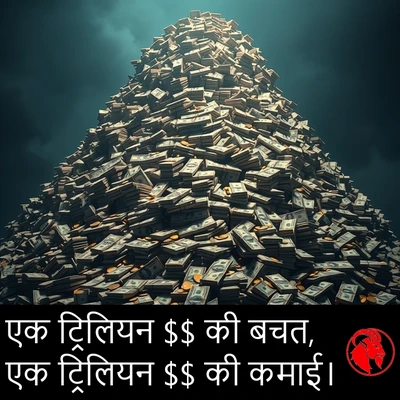 पैसों का एक विशाल पहाड़ तूफ़ानी आसमान तक उठता हुआ