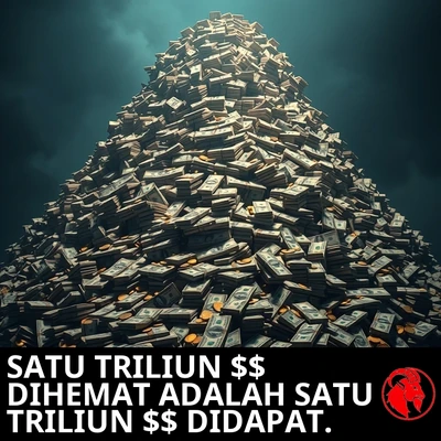 Gunung uang menjulang yang menembus langit badai