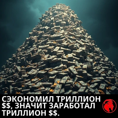 Исполинская гора денег, вздымающаяся в грозовое небо