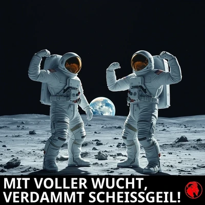 Amerikanische Astronauten posieren triumphierend auf dem Mond