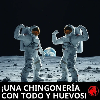 Astronautas estadounidenses haciendo poses triunfales en la luna