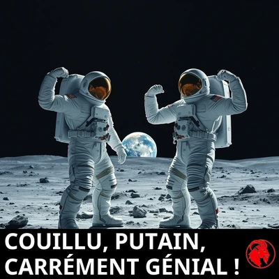 Des astronautes am&eacute;ricains prenant des poses triomphantes sur la Lune