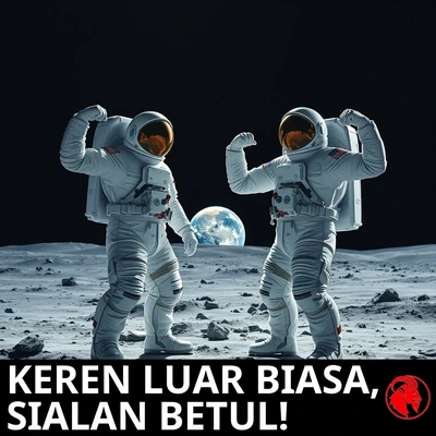 Para astronaut Amerika berpose penuh kemenangan di bulan