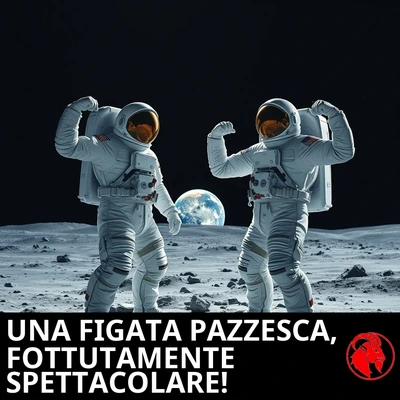 Astronauti americani in pose trionfanti sulla Luna