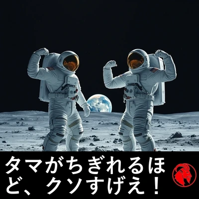 月面で勝ち誇ったポーズを決めるアメリカの宇宙飛行士たち