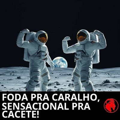 Astronautas americanos fazendo poses triunfantes na lua