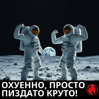 Американские астронавты победно позируют на Луне