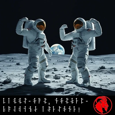 American astronauts flexing triumphant poses on the moon