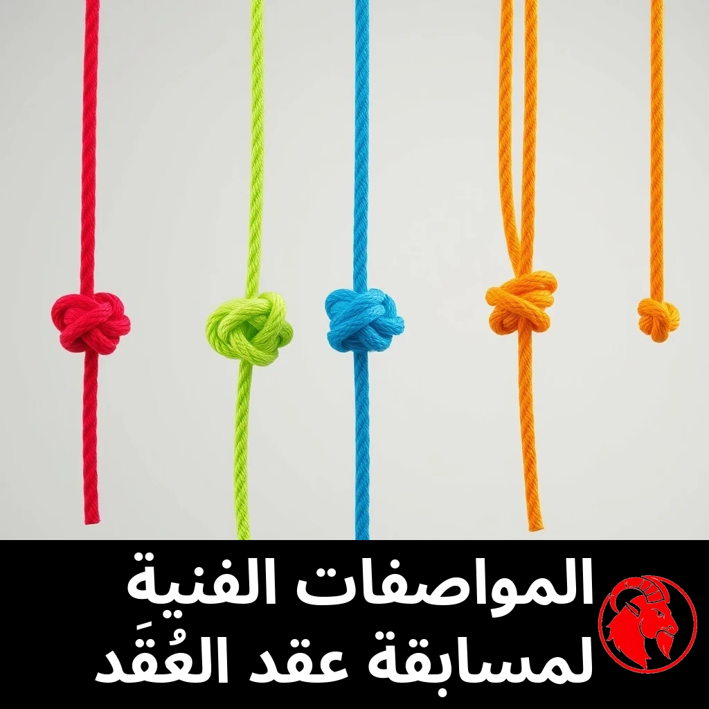 صفّ من الحبال بألوان مختلفة، كلّ منها معقود بعقدة واحدة؛ التعليق: المواصفة الفنية لمسابقة عقد العقد