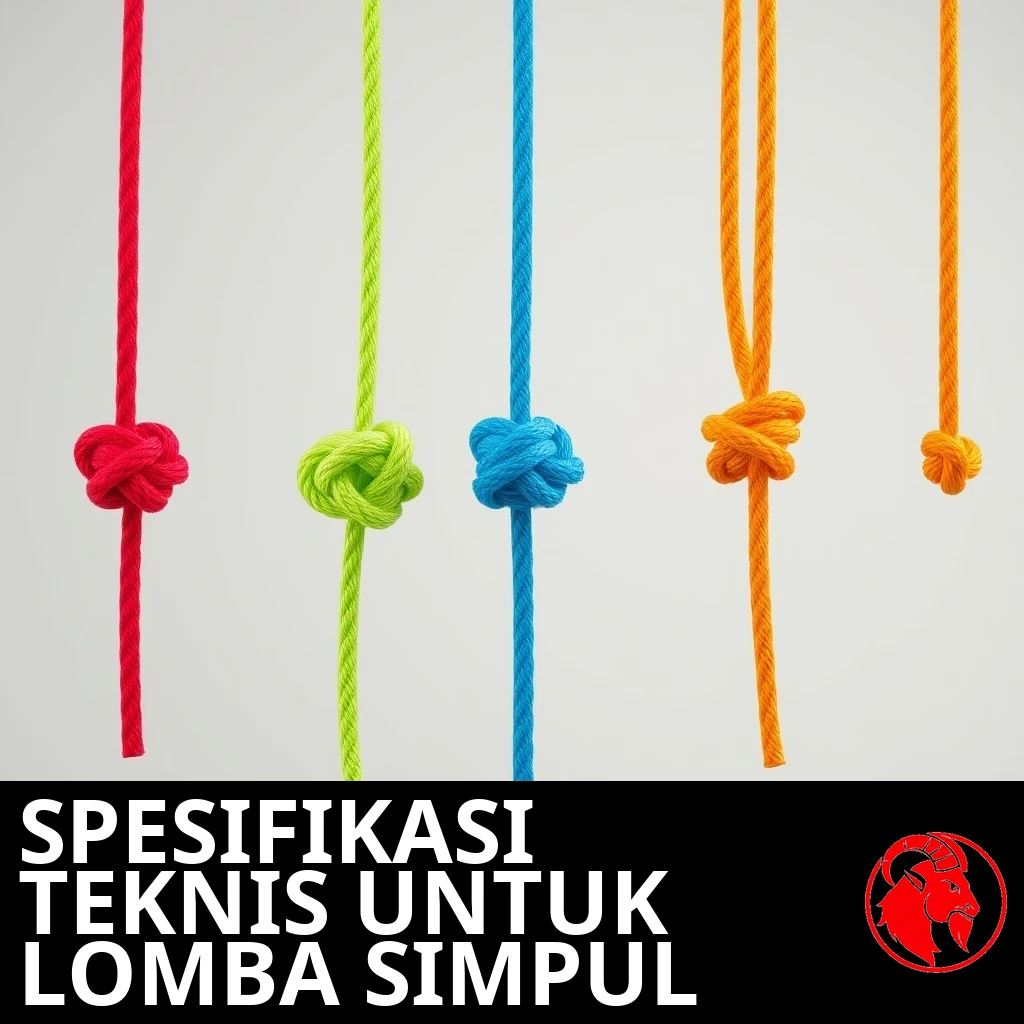 Sederet tali berbeda warna, masing-masing diikat satu simpul; keterangan: spesifikasi teknis untuk lomba mengikat simpul