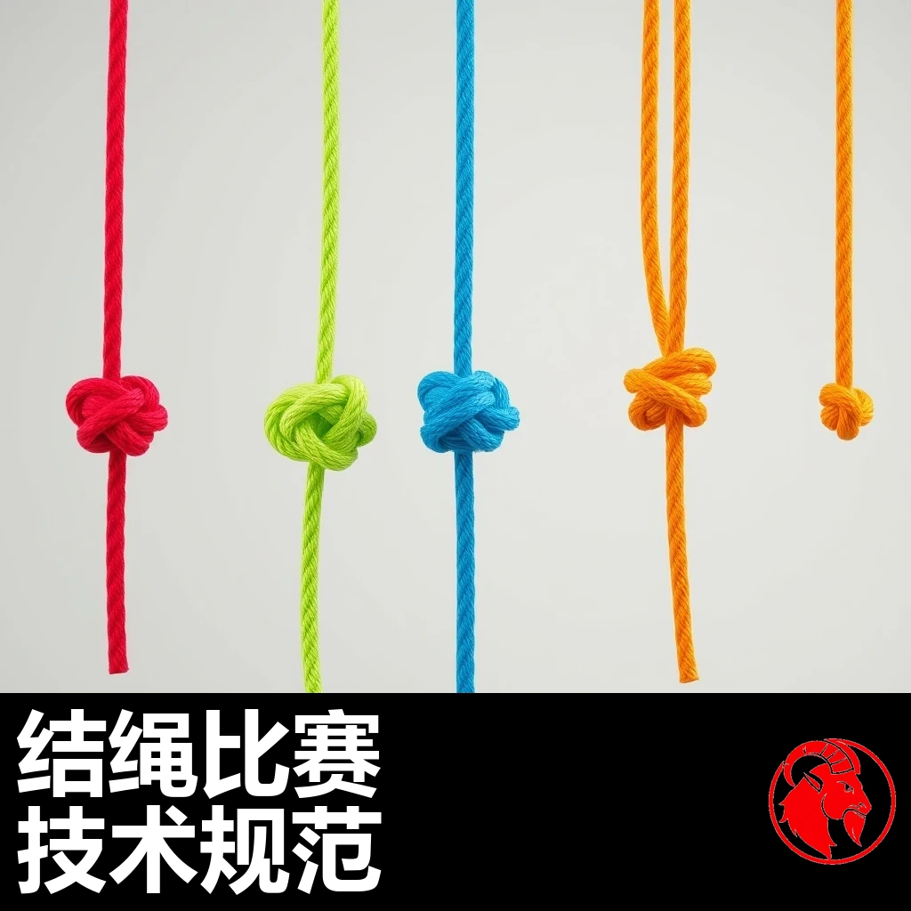 一排不同颜色的绳子，每根都打了一个结；图注：打结比赛的技术规范