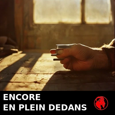 Une main burin&eacute;e tenant un unique boulon au-dessus d&rsquo;un &eacute;tabli encombr&eacute; dans une lumi&egrave;re dor&eacute;e. L&eacute;gende&nbsp;: toujours en plein dedans