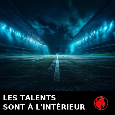 Un stade vide illumin&eacute; la nuit avec un seul t&eacute;l&eacute;phone allum&eacute; au centre de la pelouse. L&eacute;gende&nbsp;: le vivier de talents est &agrave; l&rsquo;int&eacute;rieur