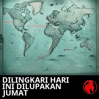 Peta navigasi di dinding kantor pemerintah dengan sebuah kanal laut yang dilingkari merah. Keterangan: Hari ini dilingkari, Jumat dilupakan