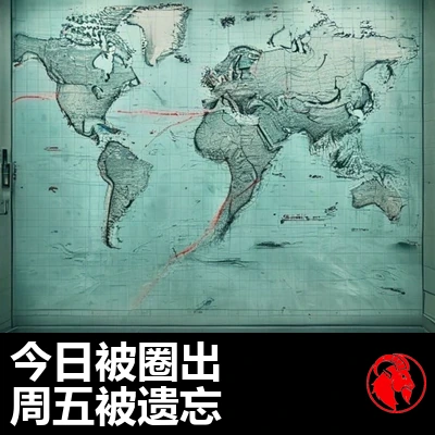 政府办公室墙上的航海图，一条海道被红圈圈出。字幕：今天圈住它，周五忘掉它