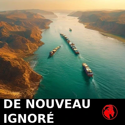 Vue a&eacute;rienne dor&eacute;e de p&eacute;troliers glissant en file indienne dans un &eacute;troit chenal maritime entre des c&ocirc;tes arides. L&eacute;gende&nbsp;: le d&eacute;troit redevient ignor&eacute;