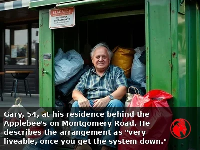 Gary at home in his dumpster behind the Applebee's