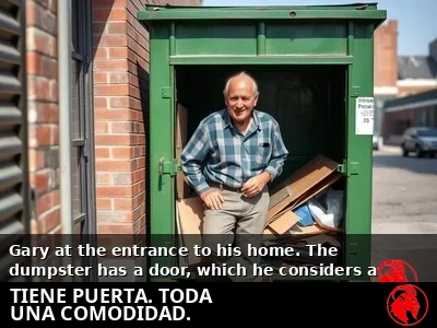 Gary en la puerta de su contenedor