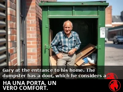 Gary sulla soglia del suo cassonetto