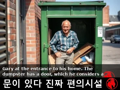 자기 수거함 문간에 선 게리