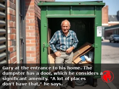 Gary in the doorway of his dumpster