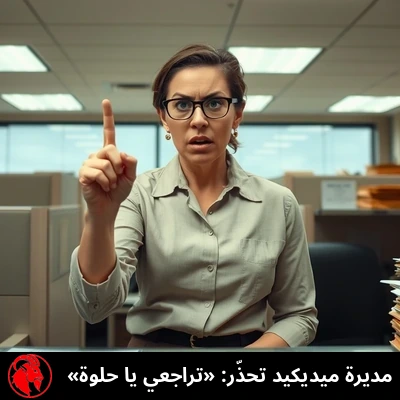 موظفة في برنامج Medicaid يبدو عليها الضيق وهي تلوّح بإصبعها رفضاً؛ التعليق: مديرة Medicaid تحذّر: تراجعي يا هذه