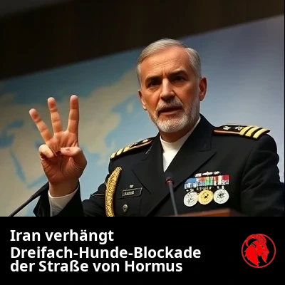 Iranischer Marinekommandeur am Rednerpult, der auf eine Seekarte deutet