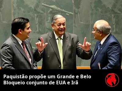 Ministro das Relações Exteriores paquistanês gesticulando entre dois diplomatas hostis