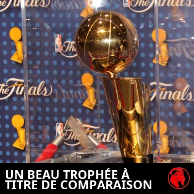 Un trophée à l'allure soignée pour référence, le trophée du championnat NBA Larry O'Brien
