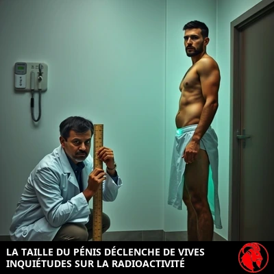 Des responsables alarmés lors d'une audition baissant les yeux d'un air inquiet ; légende : la taille du pénis suscite une vive inquiétude quant aux niveaux de radiation