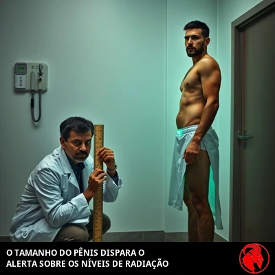 Autoridades alarmadas numa audiência olhando para baixo com preocupação; legenda: tamanho do pênis desencadeia grande preocupação com os níveis de radiação
