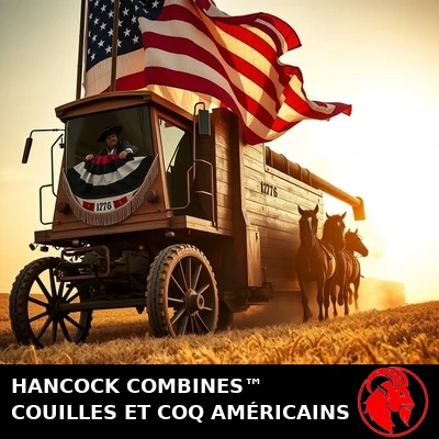 Hancock Combines&nbsp;: une colossale moissonneuse-pickup de 1776 en bois, drap&eacute;e du drapeau et de banderoles