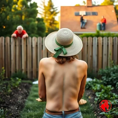 A gardener tending a backyard plot
