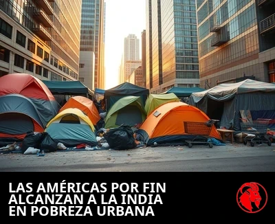 Campamento de tiendas de campaña a los pies de los rascacielos del centro
