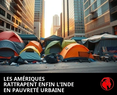 Campement de tentes au pied des gratte-ciel du centre-ville