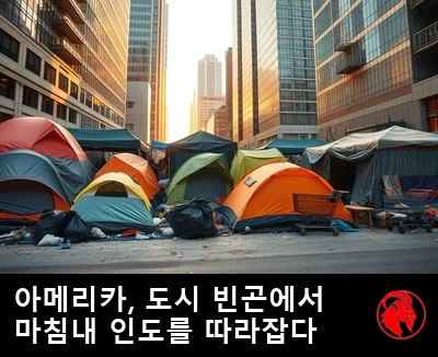 도심 고층빌딩들 아래 들어선 천막촌
