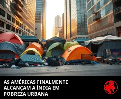 Acampamento de barracas sob os arranha-céus do centro