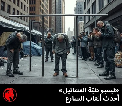 مشرّدون متجمّدون منحنين على هيئة طيّة الأفيون بينما يقف أحدهم تحت قضيب ليمبو منخفض ويهتف المتفرّجون