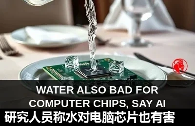 一名研究人员把冰水浇到摆在餐盘里的一块人工智能芯片上
