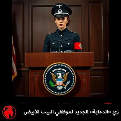المتحدّثة باسم البيت الأبيض على منصّةٍ تحمل خاتم رئاسة الولايات المتحدة، وهي ترتدي زيّ «الدعاية» الجديد