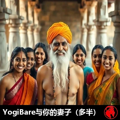 裸熊（Yogi Bare）得意地微笑着，身边围着好几位身穿彩色纱丽的年轻女子，众人在寺庙庭院里摆姿势拍合影