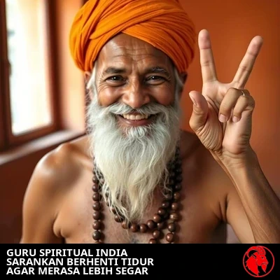 Yogi Bare, sang kolumnis, bertelanjang dada mengenakan turban kuning saffron dan tasbih, mengangkat dua jari membentuk tanda damai, dari situlah julukannya berasal. Keterangan: Guru spiritual India berkata berhentilah tidur agar merasa lebih segar