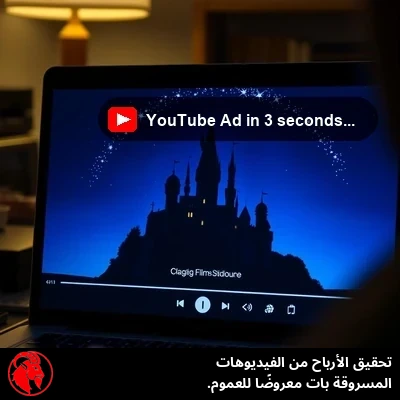 لقطة مقرّبة لشاشة حاسوب محمول تعرض فيديو، مع أيقونة إفصاح صغيرة بالكاد تُرى في الزاوية السفلية اليمنى من المشغّل