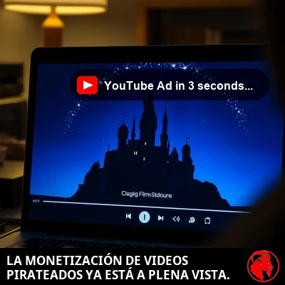 Primer plano de la pantalla de un portátil reproduciendo un video, con un diminuto ícono de divulgación apenas visible en la esquina inferior derecha del reproductor