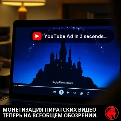 Крупный план экрана ноутбука, на котором играет видео, а в правом нижнем углу плеера едва заметна крошечная иконка раскрытия информации