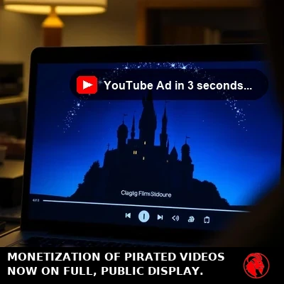 A close-up of a laptop screen playing a video, with a tiny disclosure icon barely visible in the lower-right corner of the player